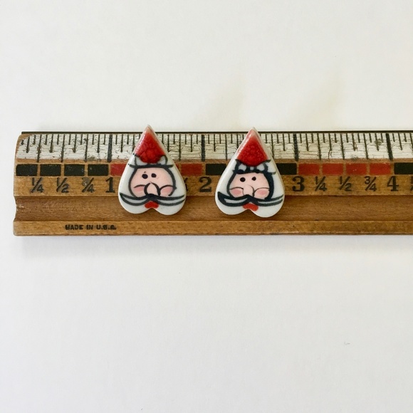 Vintage 90's Porcelain Santa Stud Earrings - Picture 2 of 6